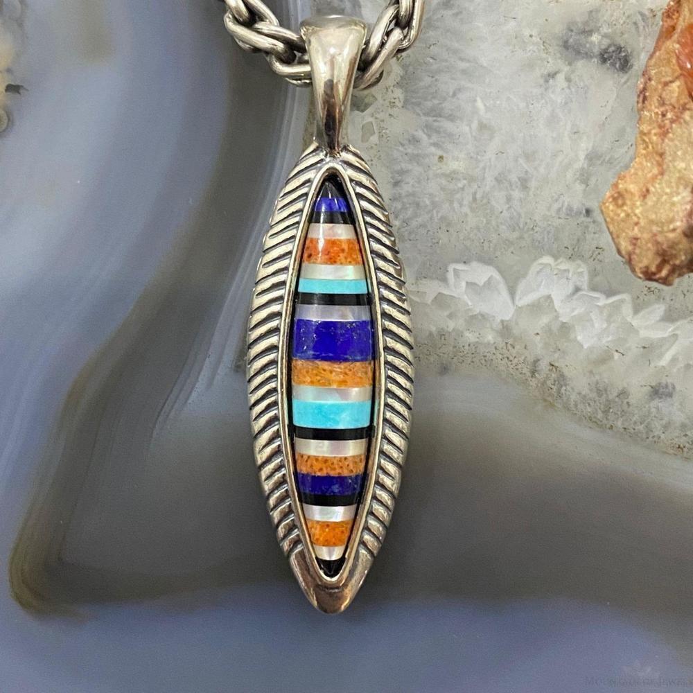 Carolyn Pollack Southwestern Style Sterling Marquise Multistone Inlay Pendant